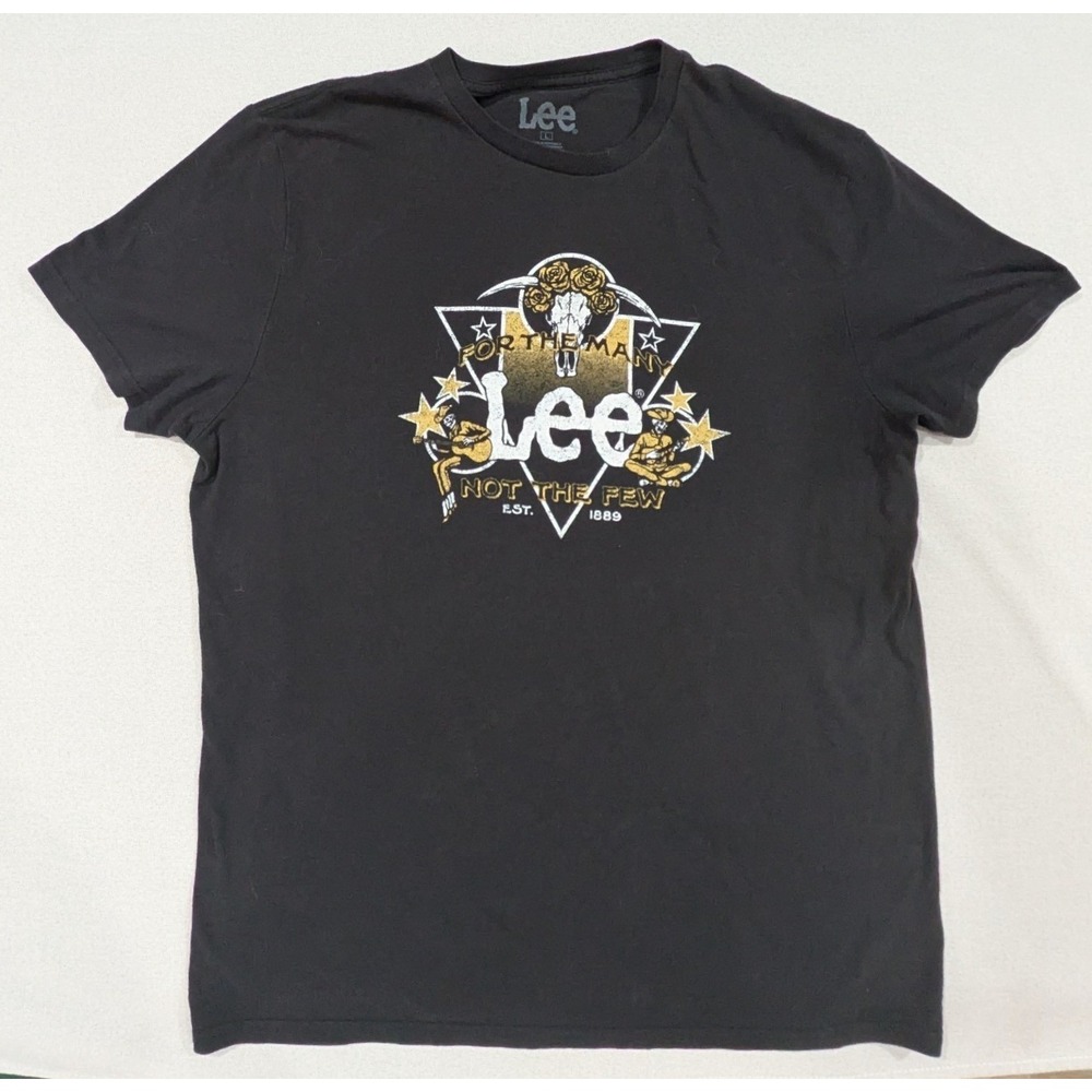 Lee T-Shirt Mens Large Black Excellent Graphic Steer Skull Western Tee
